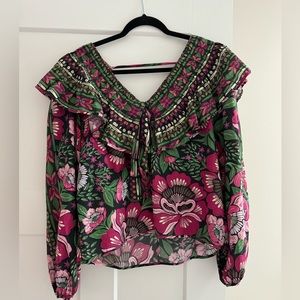 Farm Rio Black Flowers Garden Blouse